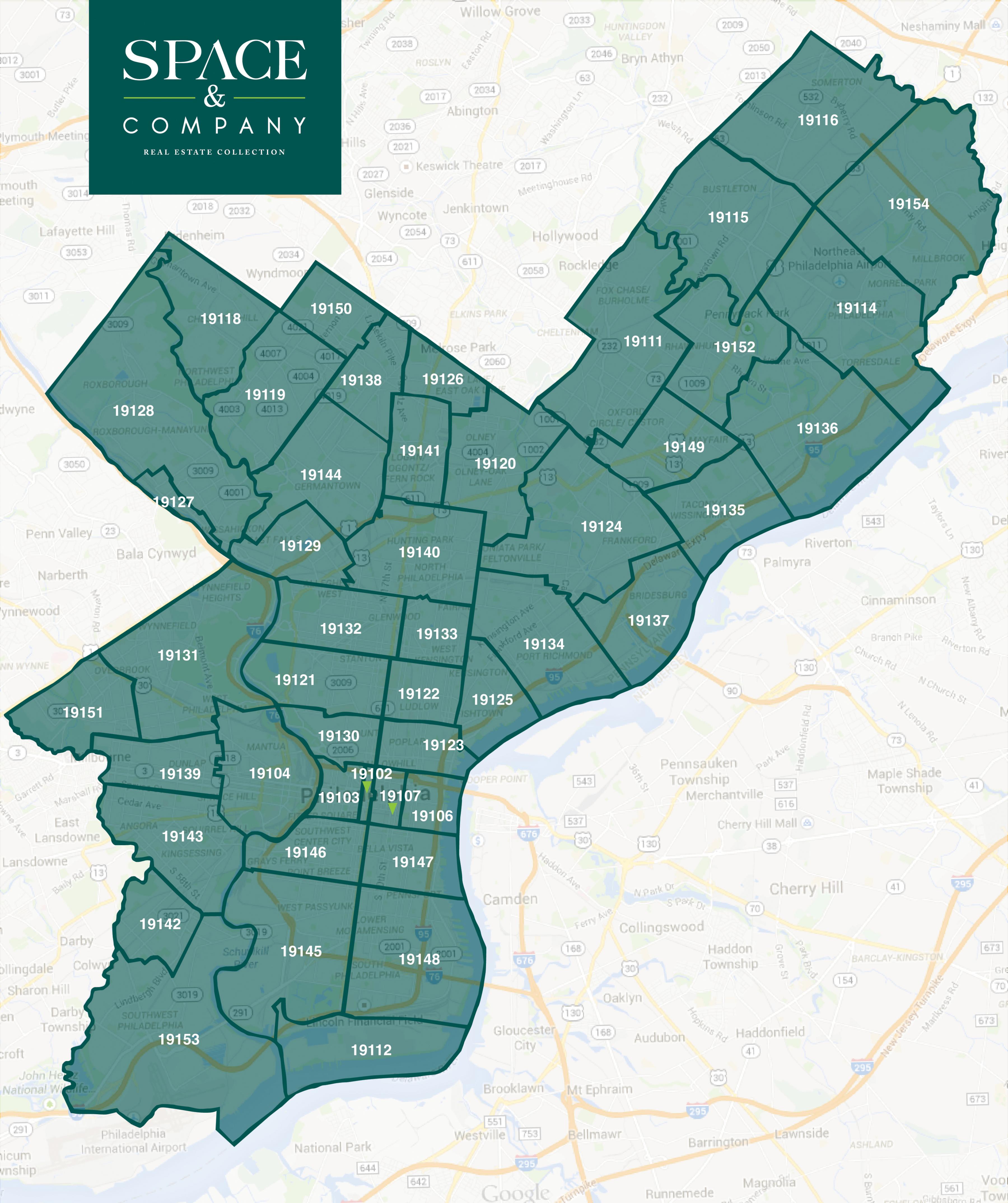 Map of Philadelphia zip codes - Zip code map of Philadelphia (Pennsylvania - USA)